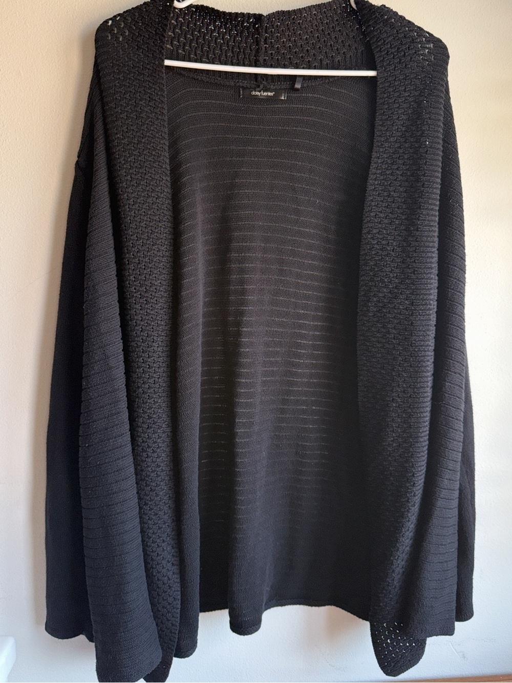 Daisy Fuentes Black Open Front Hooded Knit Cardigan XL